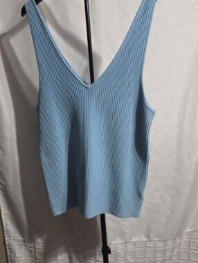 Another Love Light Blue Ribbed V-Neck Tank